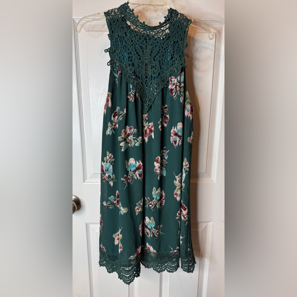 Entro Teal Floral Lace Sleeveless Dress Size L